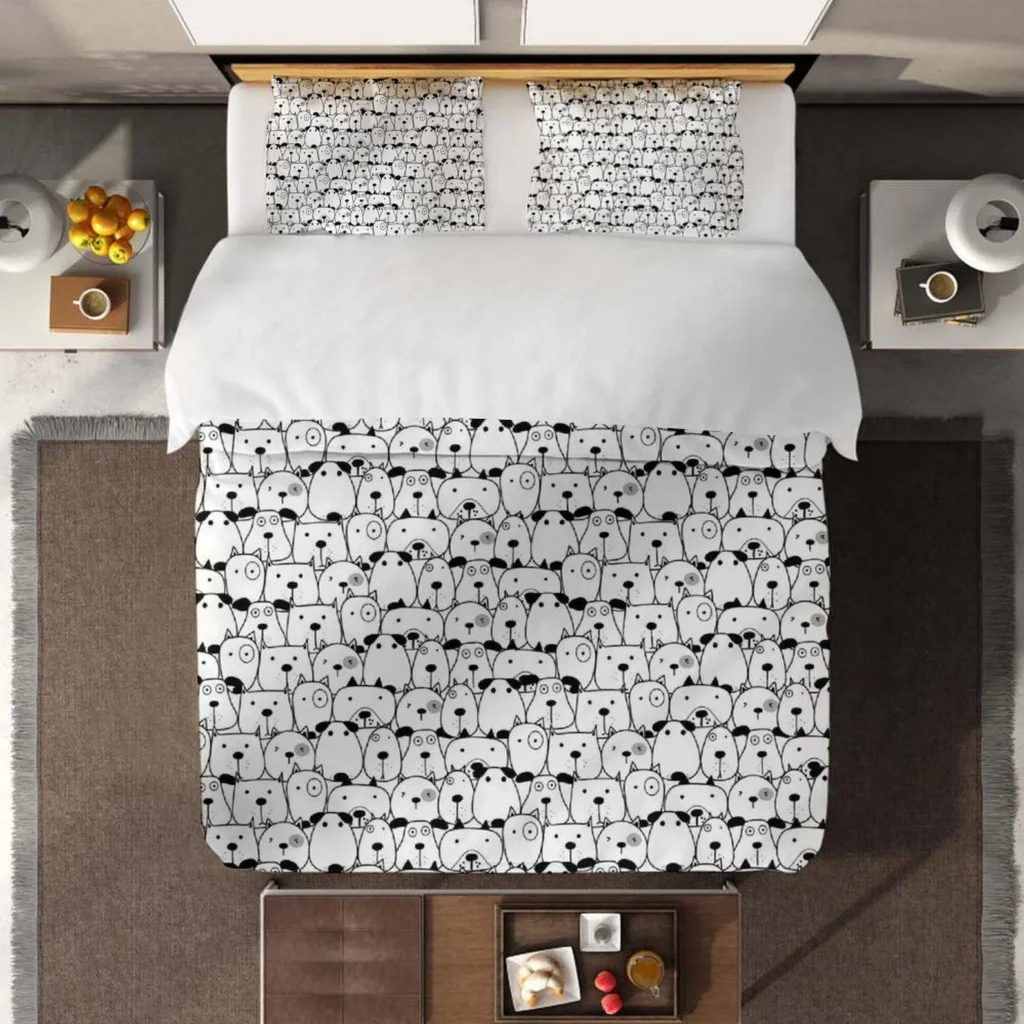 Dog Bedding, Puppy Dog Bedding Set, Cute Animal Bedding 3 Piece, Halloween Bedding, Bed 3 Piece Set, Ghosts Bedding, Ghosts Queen King Duvet