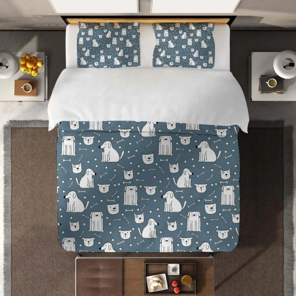 Dog Bedding, Puppy Dog Bedding Set, Cute Animal Bedding 3 Piece, Halloween Bedding, Bed 3 Piece Set, Ghosts Bedding, Ghosts Queen King Duvet