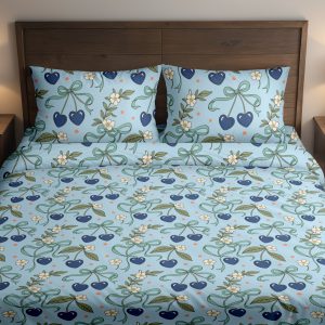 Azure Cherry Ribbons Bedding Set