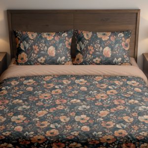 Charcoal Apricot Meadow Bedding Set
