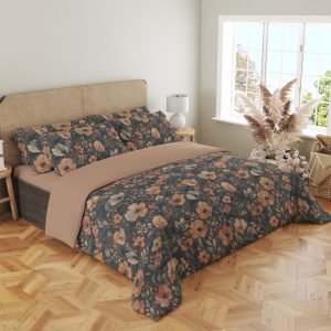 Charcoal Apricot Meadow Bedding Set - Image 4