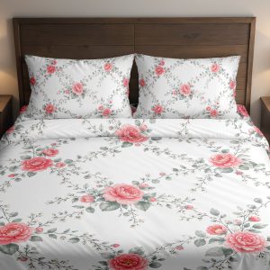 Coral Camellia Lattice Bedding Set