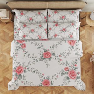 Coral Camellia Lattice Bedding Set - Image 3