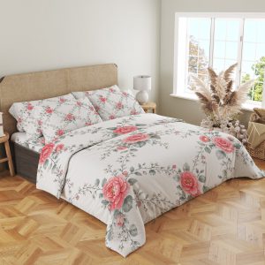 Coral Camellia Lattice Bedding Set - Image 4