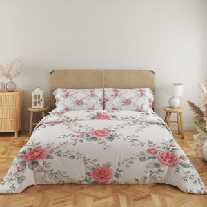 Coral Camellia Lattice Bedding Set - Image 5