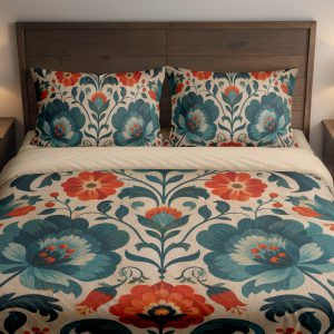 Ember Teal Folk Garden Bedding Set