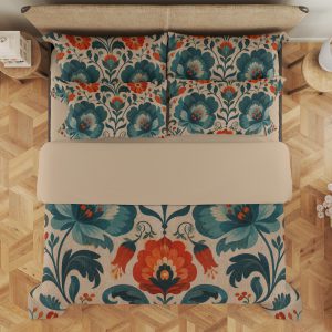 Ember Teal Folk Garden Bedding Set - Image 3