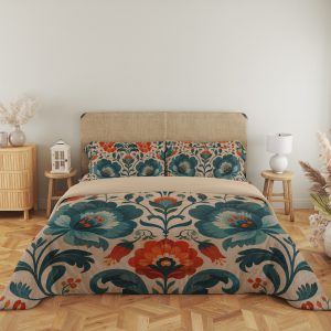 Ember Teal Folk Garden Bedding Set - Image 5
