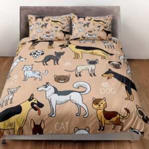 Cartoon Cat and Dog Bedding Set - Cute Pets Pattern Duvet Cover & Comforter Set - Image 3