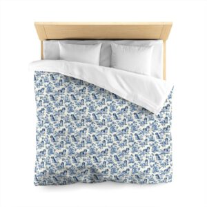 Blue and White Toile de Jouy Spaniel Bedding Set - Classic Vintage Dog Pattern Duvet Cover & Comforter - Image 4