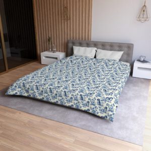 Alternative view of Blue and White Toile de Jouy Spaniel Bedding Set - Classic Vintage Dog Pattern Duvet Cover & Comforter