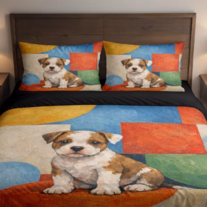 Abstract Dog Painting Bedding Set - Colorful Geometric Puppy Duvet Cover & Comforter
