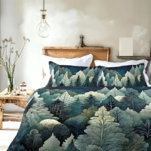 Stylized Night Forest Bedding Set, Dark Pine Forest Bedding, Nature Decor, Whimsical Forest Dreamy Duvet Cover, Comforter, Quilt Set - Image 3