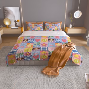 Alternative view of Colorful Cartoon Dog Bedding Set - Cute Puppy Patchwork Duvet Cover & Comforter Set