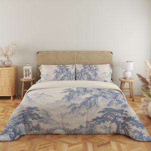 Indigo Pagoda Mist Landscape Bedding Set mockup 5