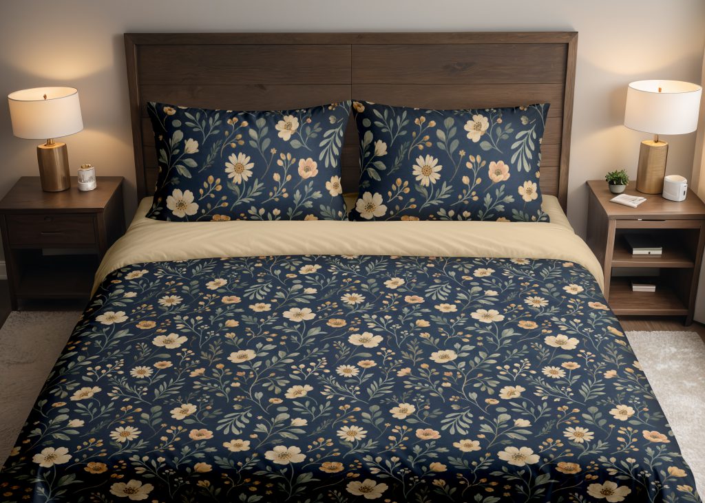 Midnight Cream Wildflower Bedding Set