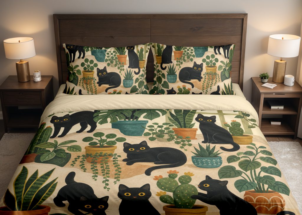 Midnight Garden Cats Bedding Set