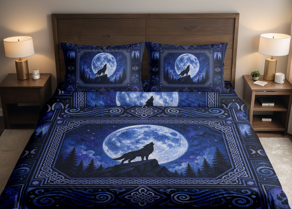 Moonbound Wolf Knotwork Bedding Set