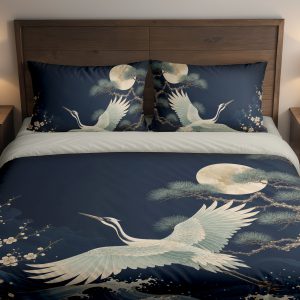 Moonlit Crane Pine Sanctuary Bedding Set