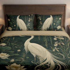 Moonlit Ivory Crane Lagoon Bedding Set
