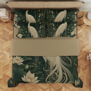 Moonlit Ivory Crane Lagoon Bedding Set - Image 3