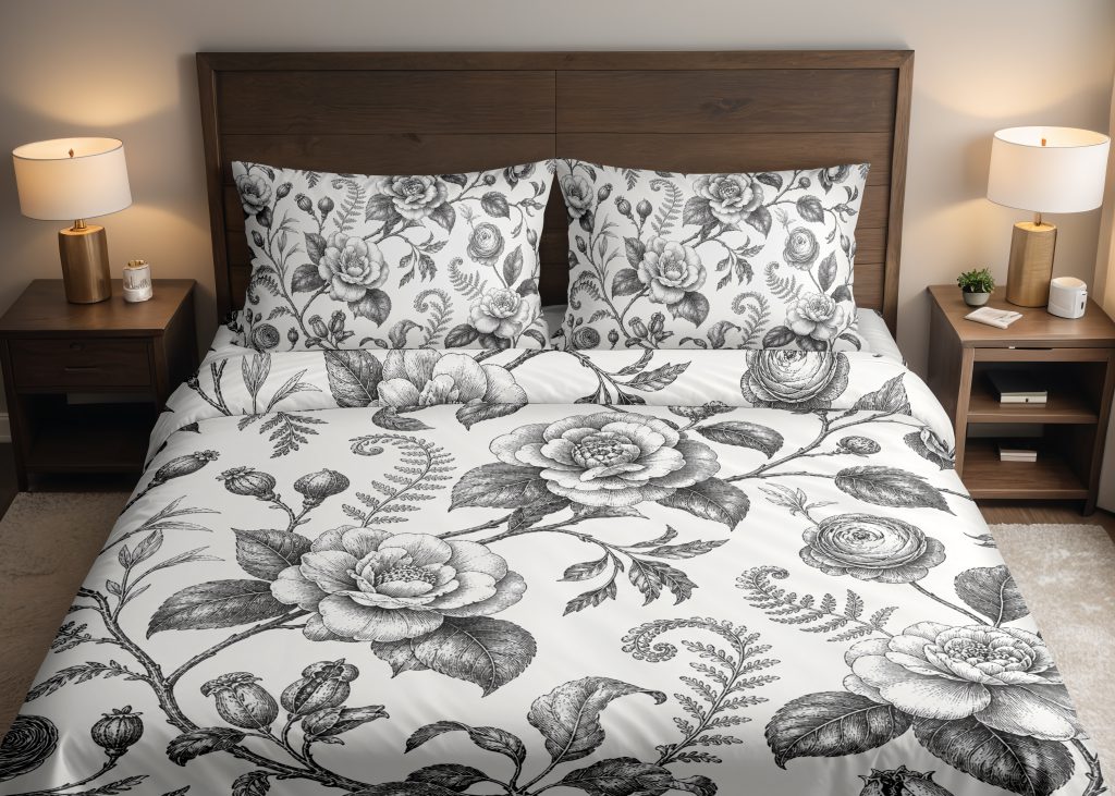 Noir Camellia Etching Bedding Set