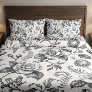 Noir Camellia Etching Bedding Set