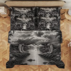 Twin Wolves River Etching Bedding Set - Image 3