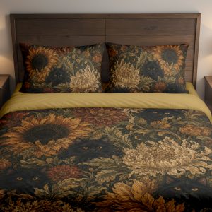 Amber Sunflower Midnight Cats Bedding Set