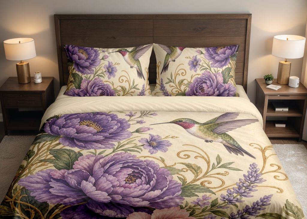 Amethyst Hummingbird Flourish Bedding Set
