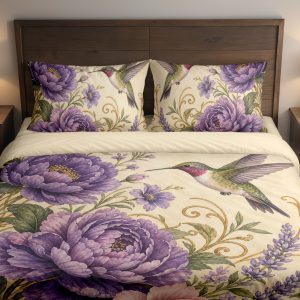 Amethyst Hummingbird Flourish Bedding Set