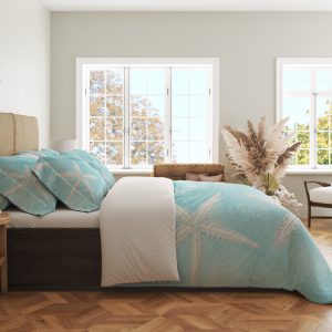 Alternative view of Aqua Starfish Lagoon Scatter Bedding Set