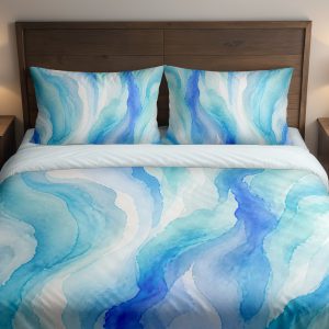 Azure Watercolor Current Veil Bedding Set