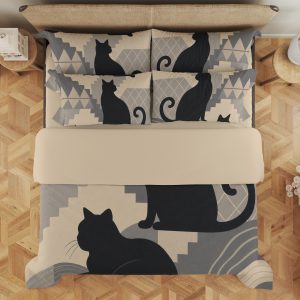Charcoal Geometric Cat Silhouettes Bedding Set - Image 3