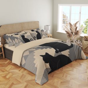 Charcoal Geometric Cat Silhouettes Bedding Set - Image 4