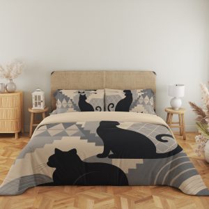 Charcoal Geometric Cat Silhouettes Bedding Set - Image 5