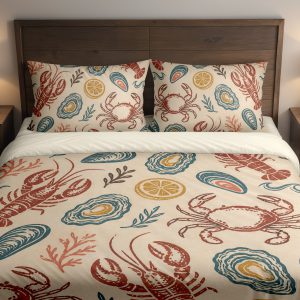 Coastal Shellfish Linocut Market Bedding Set