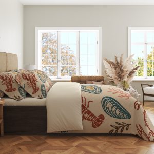 Alternative view of Coastal Shellfish Linocut Market Bedding Set