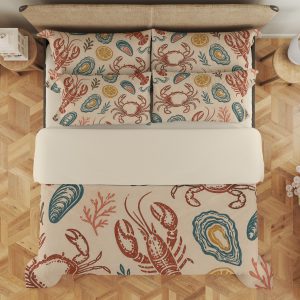 Coastal Shellfish Linocut Market Bedding Set - Image 3