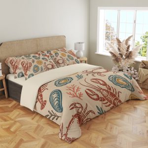 Coastal Shellfish Linocut Market Bedding Set - Image 4