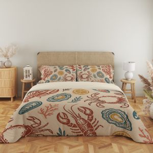 Coastal Shellfish Linocut Market Bedding Set - Image 5
