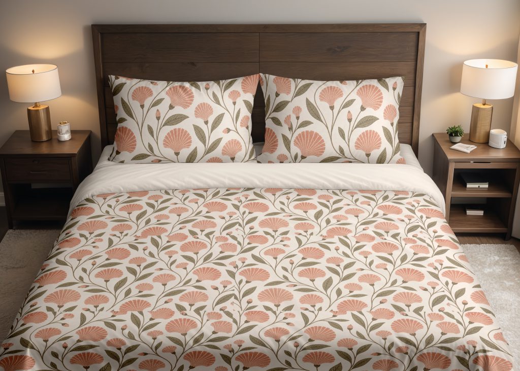 Coral Shellflower Vines Bedding Set
