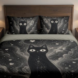 Cosmic Heart Black Cat Bedding Set