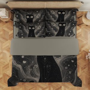 Cosmic Heart Black Cat Bedding Set - Image 3