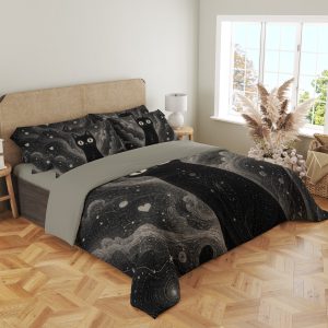 Cosmic Heart Black Cat Bedding Set - Image 4