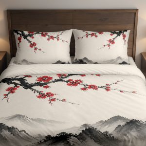 Crimson Plum Mist Peaks Bedding Set