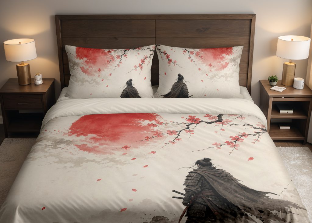 Crimson Ronin Blossom Moon Bedding Set