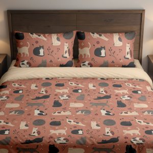 Dusty Rose Cat Scatter Bedding Set