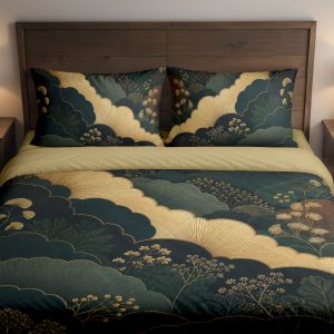 Gilded Evergreen Fan Canopy Bedding Set