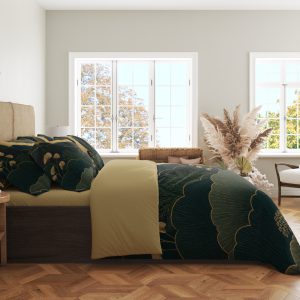 Alternative view of Gilded Evergreen Fan Canopy Bedding Set